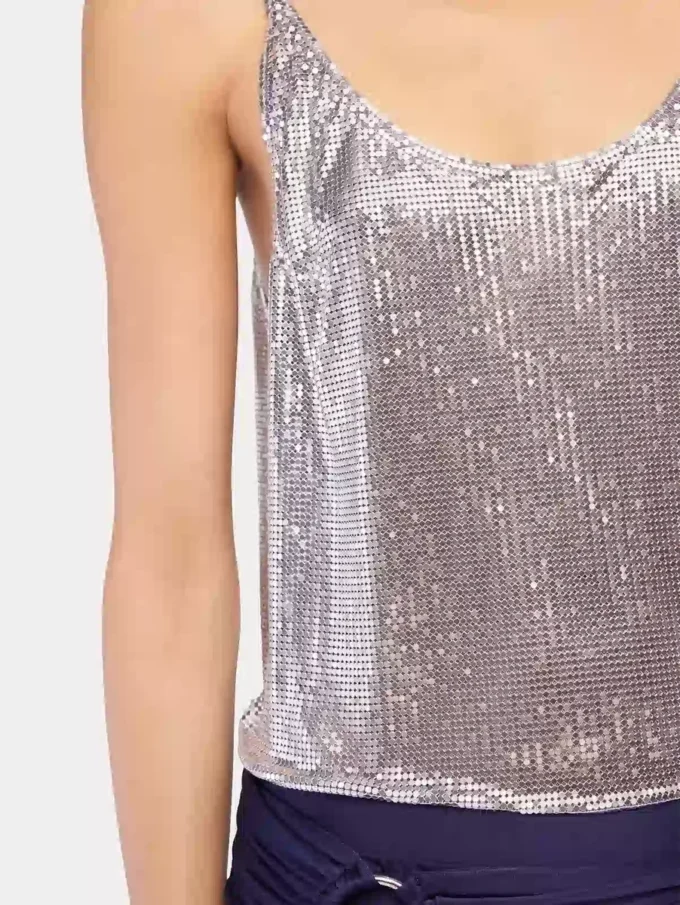 Sølvfarvet tanktop i mesh
