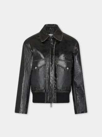 Sort aviator-blousonjakke i læder