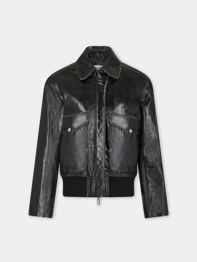 Sort aviator-blousonjakke i læder