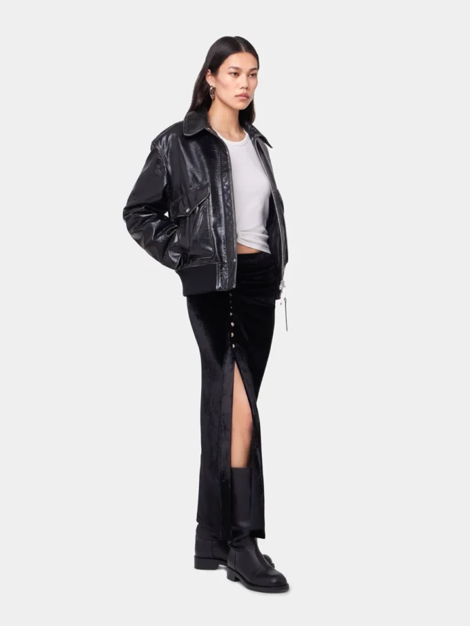 Sort aviator-blousonjakke i læder