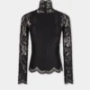 Sort langærmet top i blonder og jersey