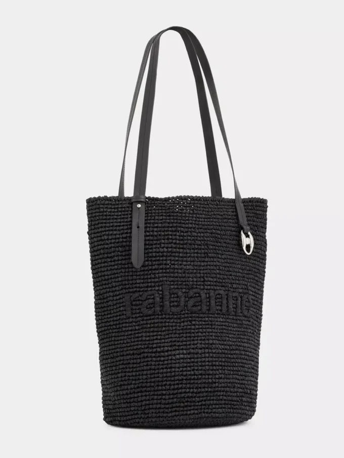 Sort raffia-tote bag med logo