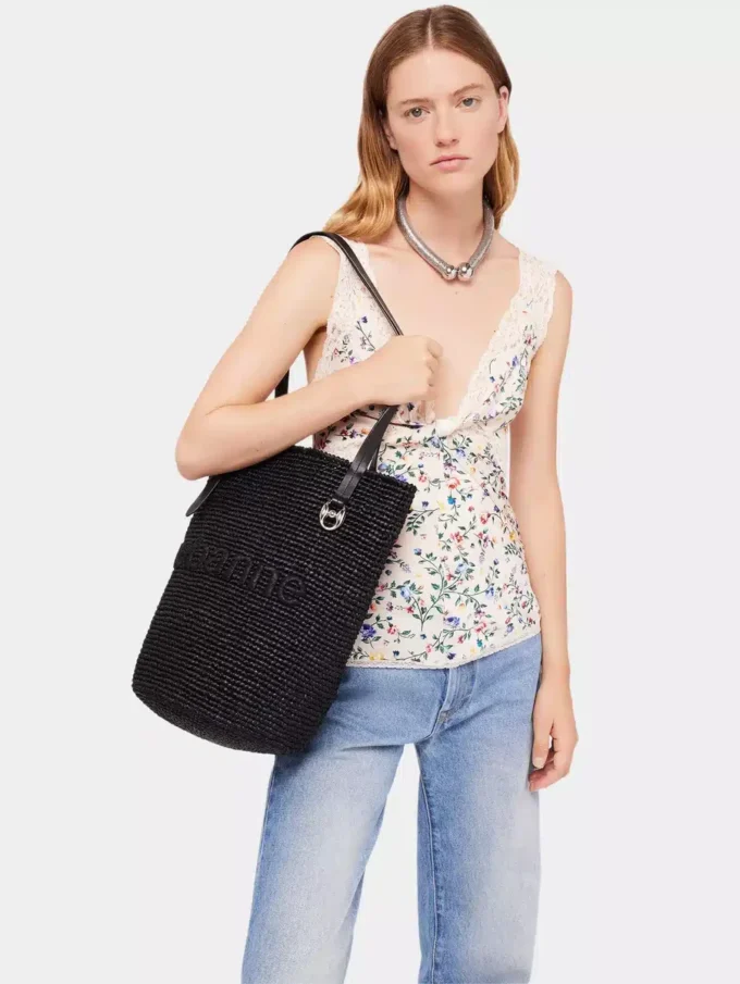 Sort raffia-tote bag med logo