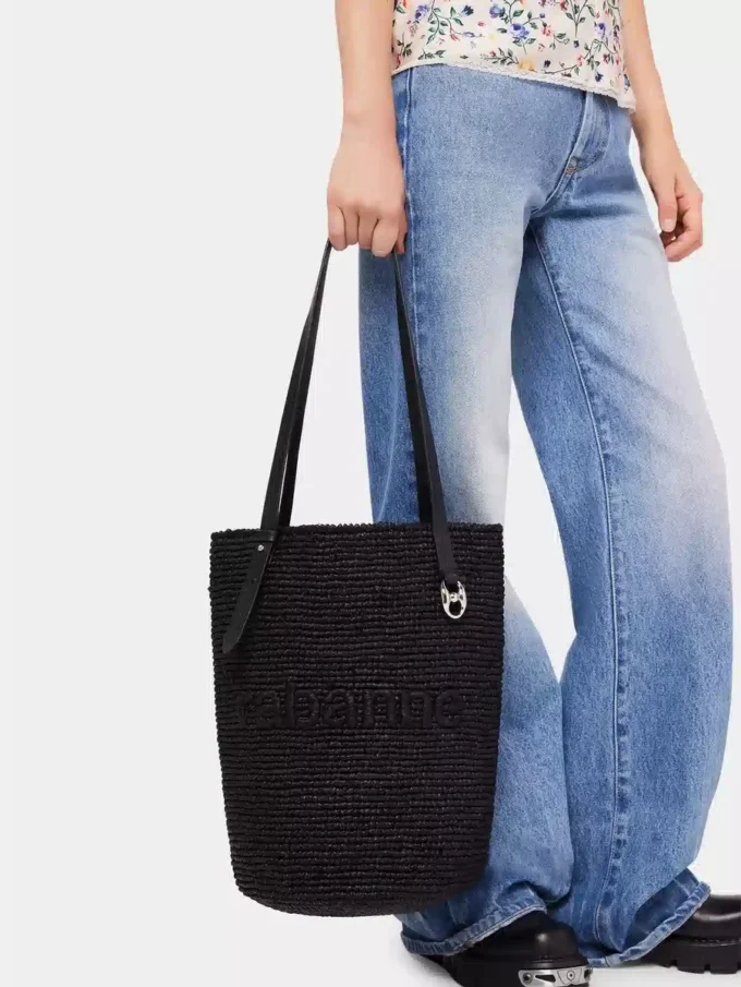 Sort raffia-tote bag med logo