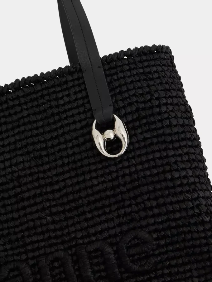 Sort raffia-tote bag med logo