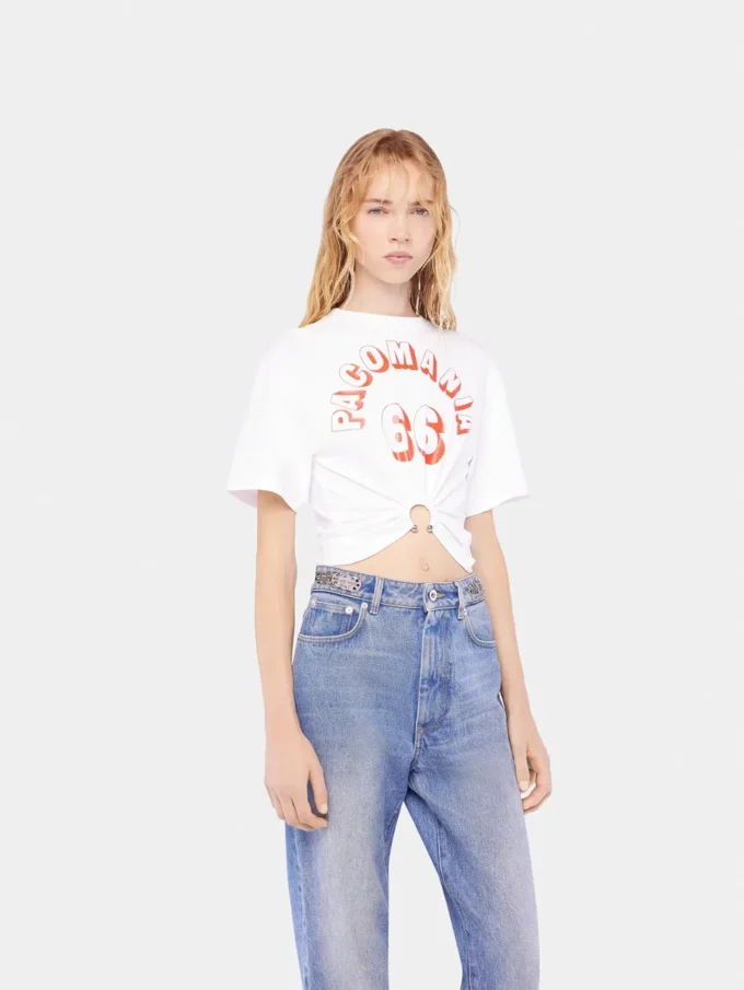 T-shirt i bomuld med print og piercing