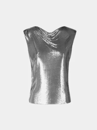 Top i sølvfarvet mini-mesh