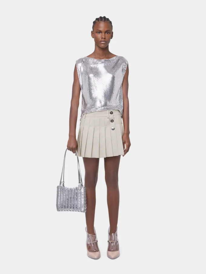 Top i sølvfarvet mini-mesh Top i sølvfarvet mini-mesh