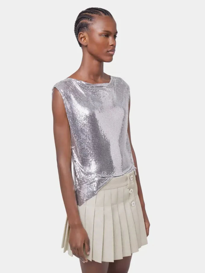 Top i sølvfarvet mini-mesh Top i sølvfarvet mini-mesh