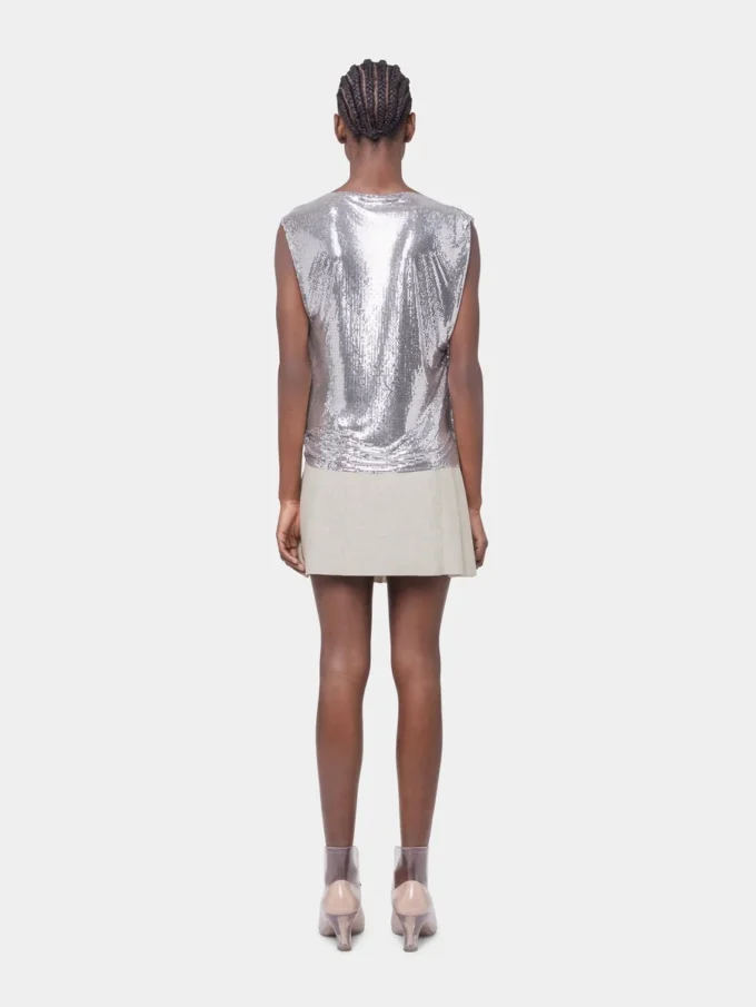 Top i sølvfarvet mini-mesh Top i sølvfarvet mini-mesh
