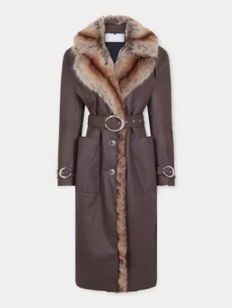 Trenchcoat med imiteret pelskant