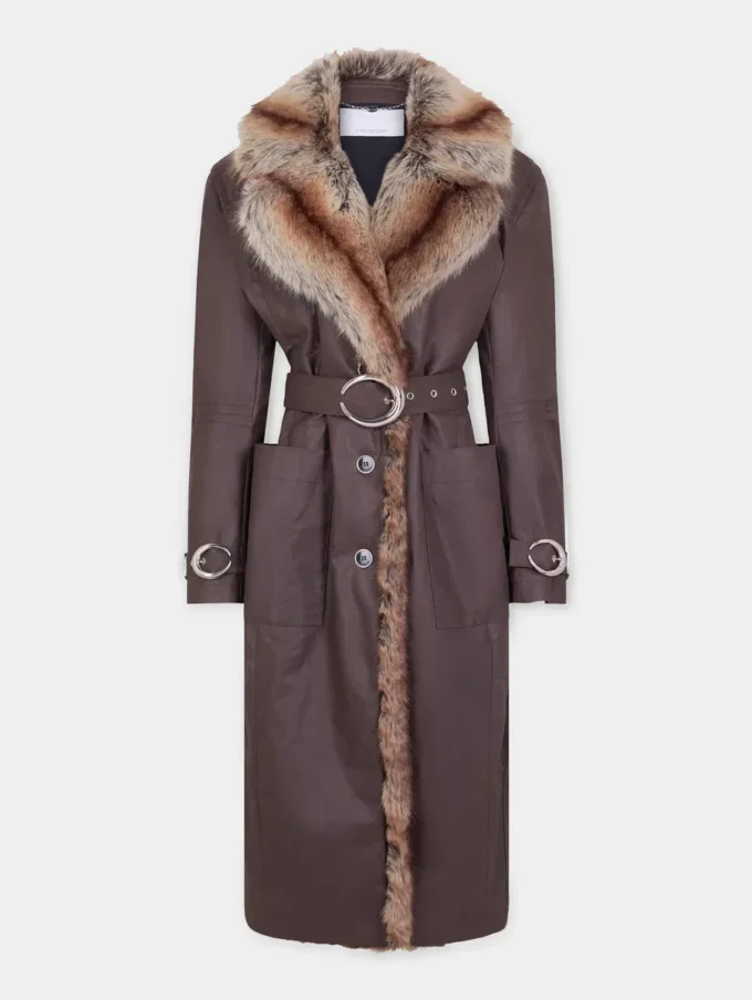 Trenchcoat med imiteret pelskant