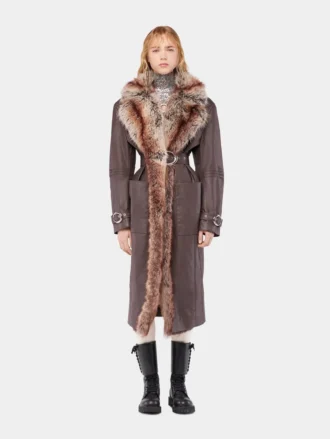 Trenchcoat med imiteret pelskant
