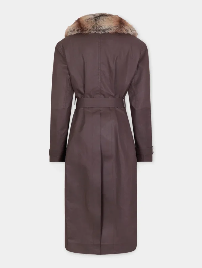 Trenchcoat med imiteret pelskant